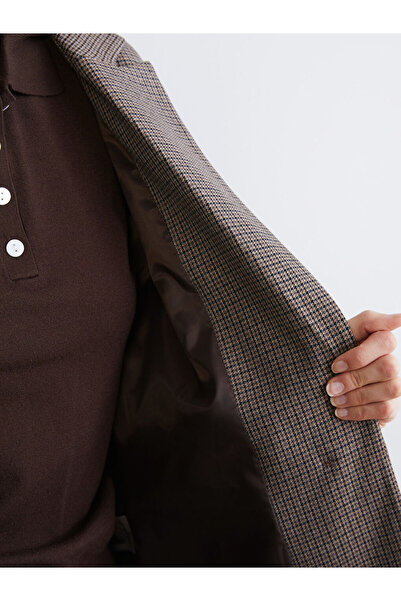 LC Waikiki Brown Plaid Women's Blazer Jacket