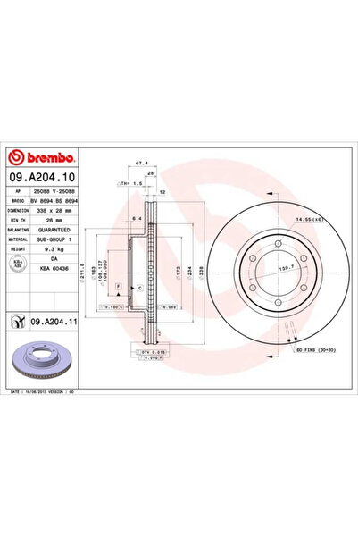 Brembo Set Discuri Frana Lexus Gx Toyota 4 Runner 4/Land Cruiser Prado 2001-2010