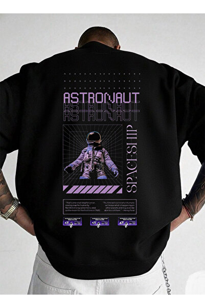 LORVEX Swea tricou ASTRONAUT imprimat, unisex, supradimensionat, cu guler rotund