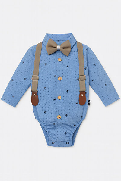 tinytrends Erkek Bebek&Çocuk Zıbın Gömlek Desenli Papyon Salopet Takım Elbise