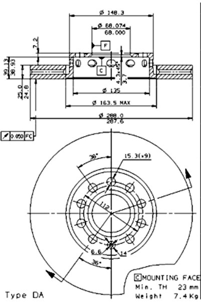Brembo Brake disc AUDI A4 B7 Avant (8ED) 2004-2008