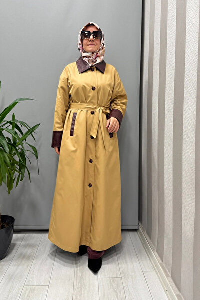MASCARA Leather Detailed Trench Yellow 56Mk6105