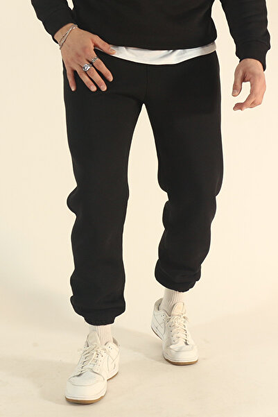 EydaMoon Ανδρικό μαύρο χειμερινό ύφασμα 3 κλωστών με μαλακή υφή και ελαστικό πόδι