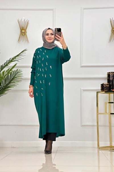 Valens Butik Stone Print Detail Hijab Knitwear Tunic Passion