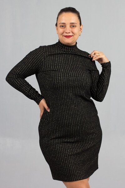 Truva XXL Plus Size Turtleneck Glitter Dress Sparkling Winter Elegance