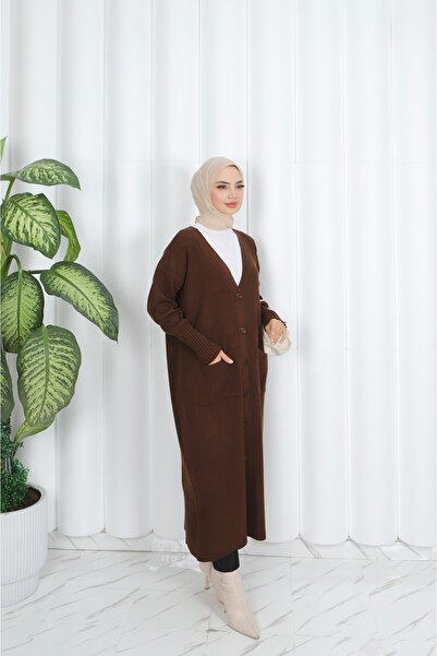 NİSUM MODA Μακριά πλεκτή ζακέτα με τσέπες