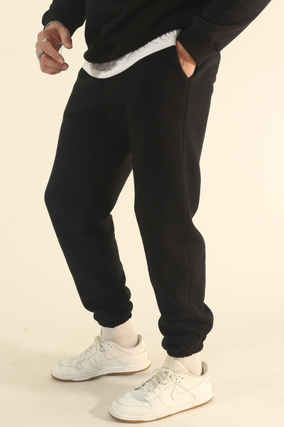 EydaMoon Ανδρικό μαύρο χειμερινό ύφασμα 3 κλωστών με μαλακή υφή και ελαστικό πόδι