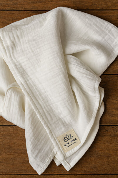 SUNYOGA Shavasana Meditation & Yoga Blanket – 100% Organic Cotton Muslin, Off-White
