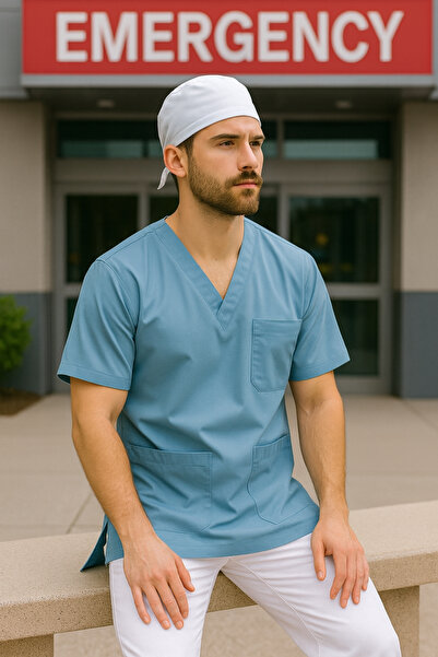 mirach Set de 2 uniforme medicale pentru bărbați, pentru lucrătorii de ambulanță, uniforme medicale, topuri unice, uniforme chirurgicale albe cu șapcă ca cadou