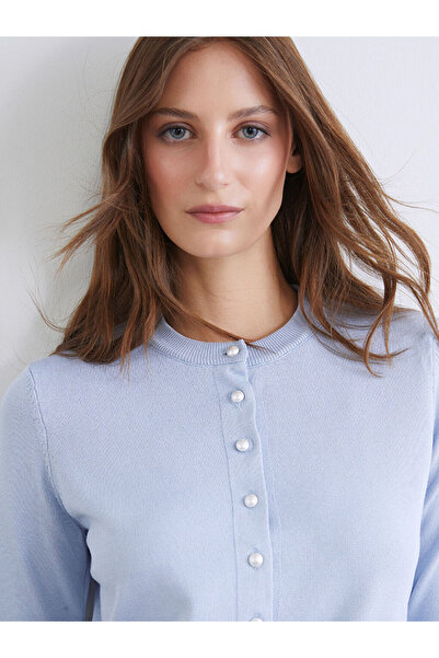 LC Waikiki Lcw Modest Blue Pearl Buttoned Women's Knitwear Cardigan