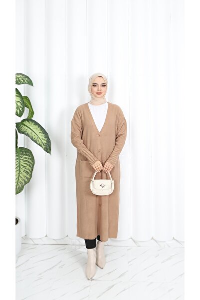 NİSUM MODA Μακριά πλεκτή ζακέτα με τσέπες