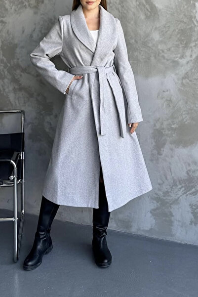 Suziş Premium Long Coat with Shawl Collar and Belt En2173