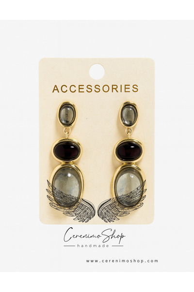 Cerenimo Shop Taşlı 3 Renkli Damla Küpe