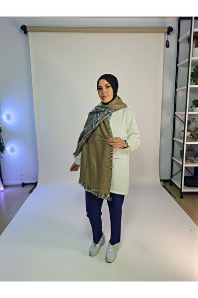 Nöşre Design Women's Double-Sided Plaid and Solid Color Shoulder Shawl Scarf