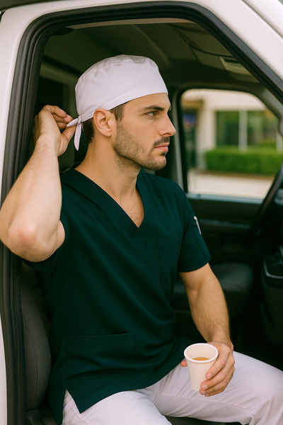 mirach Set de 2 uniforme medicale pentru bărbați, pentru lucrătorii de ambulanță, uniforme medicale, topuri unice, uniforme chirurgicale albe cu șapcă ca cadou