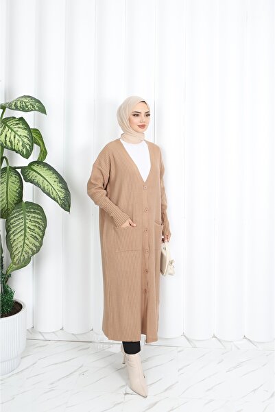 NİSUM MODA Μακριά πλεκτή ζακέτα με τσέπες