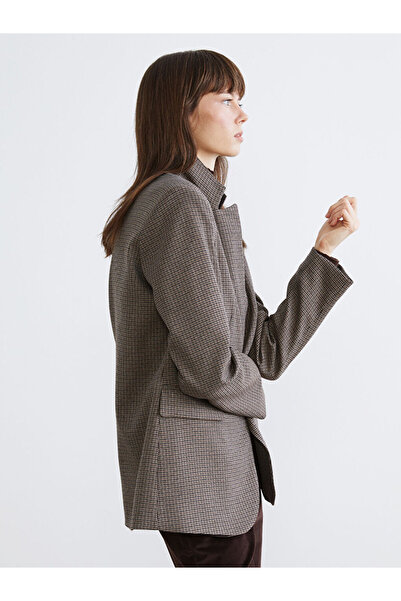 LC Waikiki Brown Plaid Women's Blazer Jacket