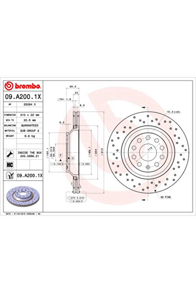 Brembo Disc Frana Audi A3 Chrysler Voyager / Grand Voyager 3