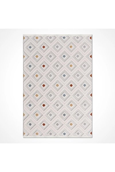 aren.HALI Gumiel Geometrik Multi Polyester Kaydırmaz Tabanlı Makine Halısı