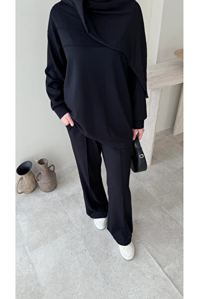 Miraydın Butik Women's Hijab Green Trousers Double Set M7154 - Black