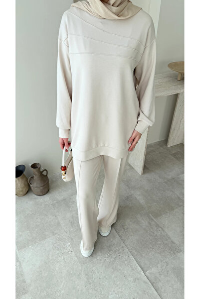 Miraydın Butik Women's Hijab Green Trousers Double Set M7154 - Beige