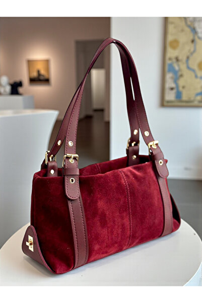 HFKY Geantă de mână și de umăr pentru femei. Geantă din piele intoarsa burgundy.