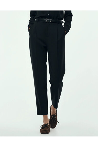 MetuCA Γυναικείο μαύρο ψηλόμεσο παντελόνι με λεπτομέρεια κορδόνι και κλασικό ...