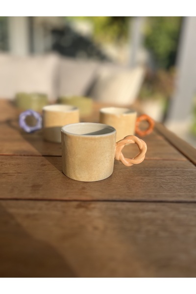 Me Gusta Home Salmon Color Coffee Cup with Twisted Handle