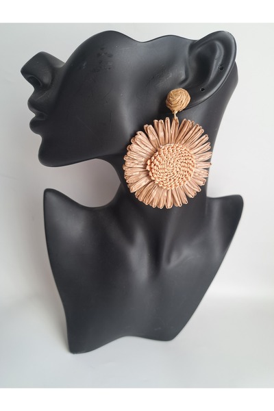 BHR AKSESUAR Brown Straw Big Earrings