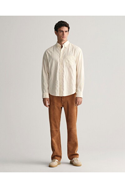 Gant Men's Beige Relaxed Fit Buttoned Collar Striped Shirt