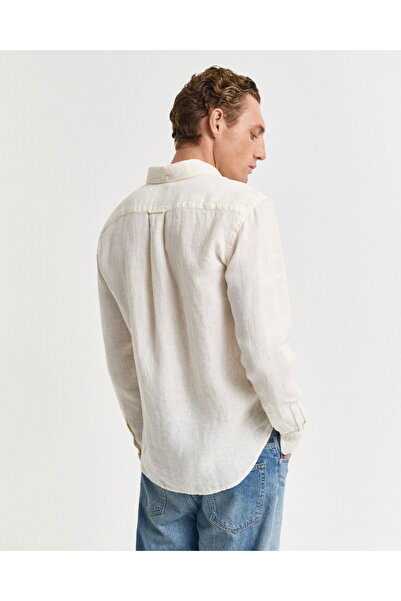Gant Men's Cream Regular Fit Button Collar Linen Shirt