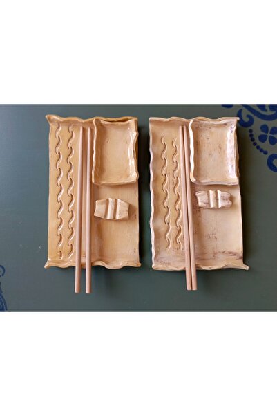 KİLİDA SANAT -EL YAPIMI SERAMİK SUSHİ TAKIMI-ANTİK SARI