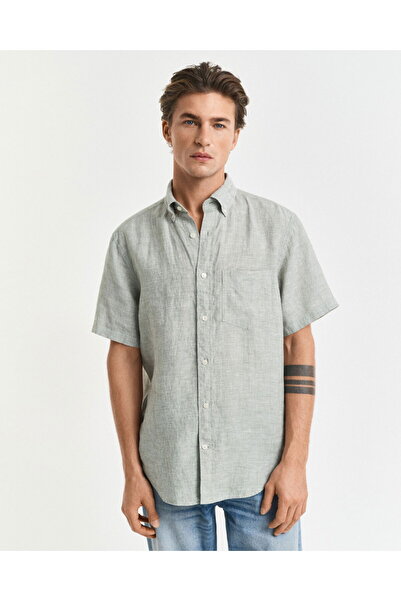 Gant Men's Green Regular Fit Button Collar Linen Shirt