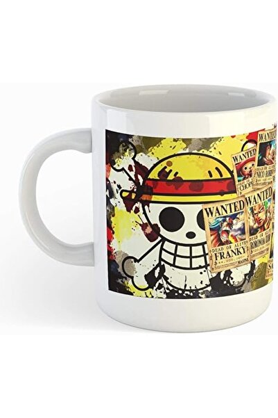 The Bros كوب أبيض مع ملصق ون بيس المطلوب الثاني مطبوع عليه تصميم