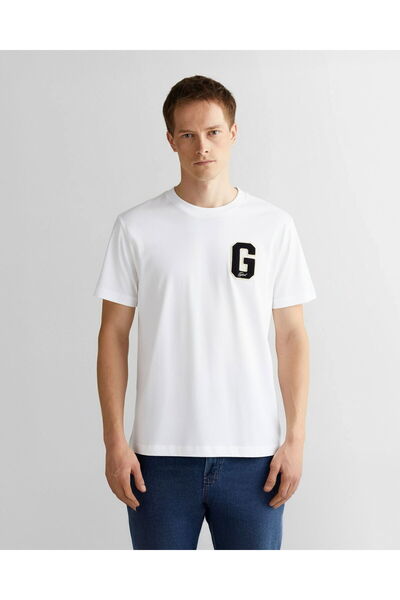 Gant Men's Cream Regular Fit Crew Neck Logo T-Shirt