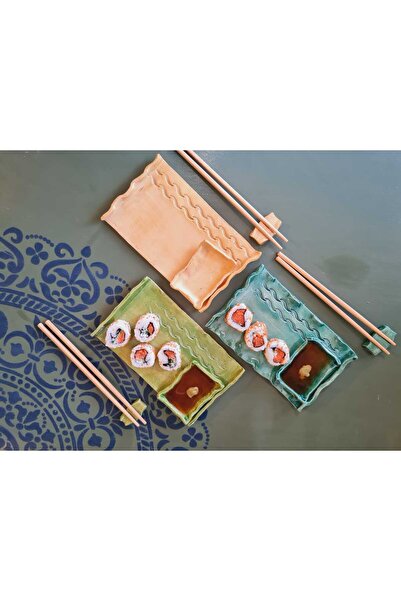 KİLİDA SANAT -EL YAPIMI SERAMİK SUSHİ TAKIMI-ANTİK SARI