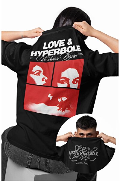 Fuddy Moda تي شيرت للجنسين من Love And Hyperbole مطبوع، تي شيرت قصة فضفاضة ذو طابع أليسيا كارا