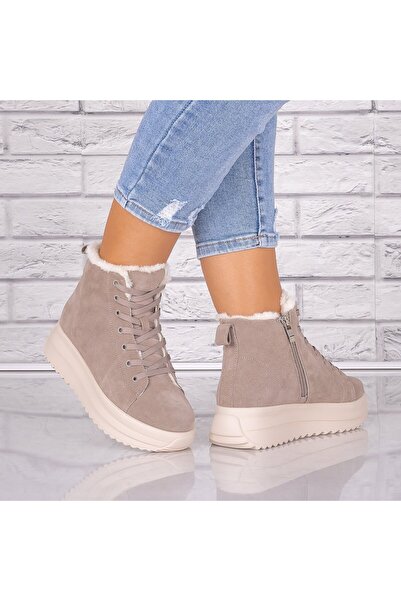 Botinelli Ghete de damă kaki cu căptușit cu blană din piele piele întoarsă na...