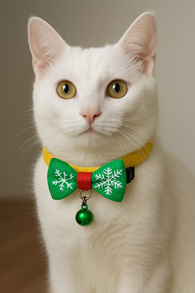 MIT Cat Collar with Bow Tie Yellow Christmas Double Bell