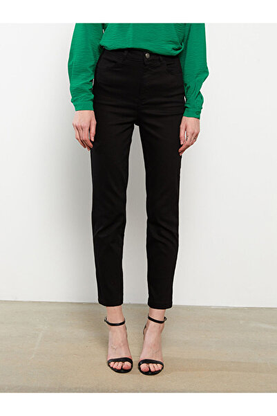 LC Waikiki Black High Waist Slim Fit Straight Gabardine Women's Trousers