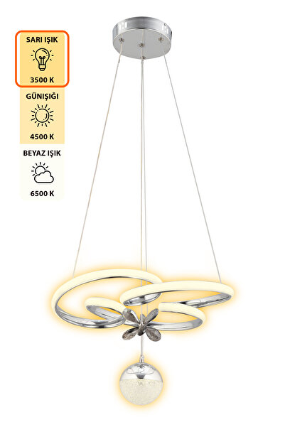 Dekorluna Dante Kumandalı 3 Renk Işık Özellikli Modern Krom Kaplama Sarkıt Led Avize Salon Avize