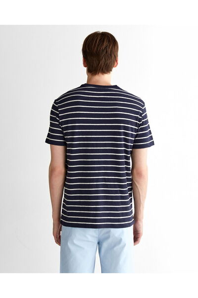 Gant Men's Navy Blue Regular Fit Crew Neck Striped T-Shirt