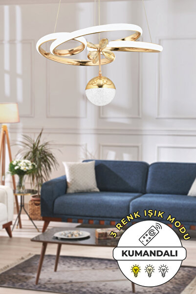 Dekorluna Dante Kumandalı 3 Renk Işık Özellikli Modern Gold Kaplama Sarkıt Led Avize Salon Avize