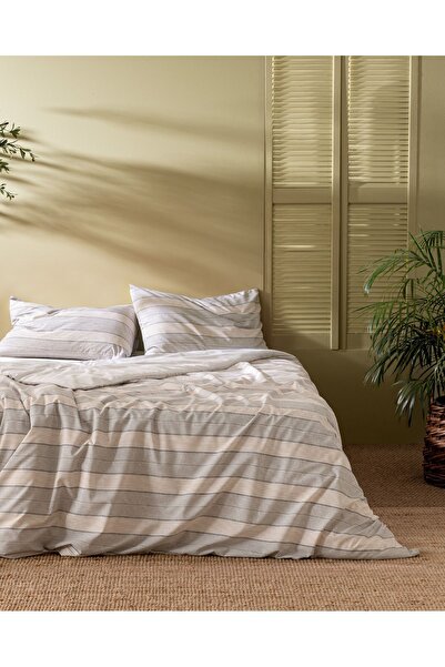 Madame Coco Marc Double Cotton Printed Duvet Cover Set - Grey/Beige