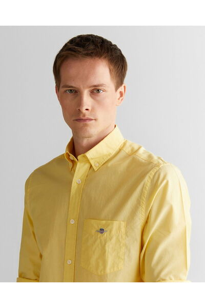 Gant Men's Yellow Regular Fit Buttoned Collar Poplin Shirt