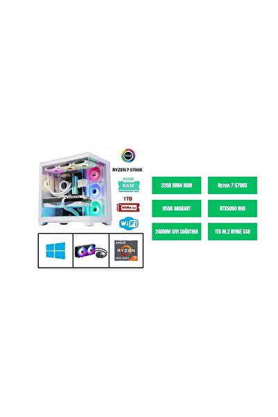 RAMTECH BİLGİSAYAR STORE Ryzen 7 5700x RTX 5060 | 32GB Ram 1Tb M.2 Nvme SSD Sıvı Soğutmalı Oyuncu HAZIR SİSTEM