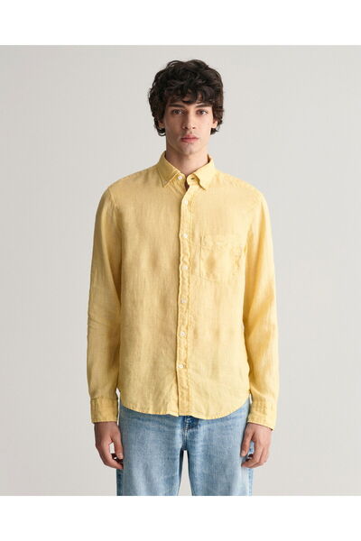 Gant Men's Yellow Regular Fit Button Collar Linen Shirt