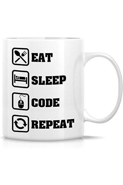 The Bros Funny Mug Eat Sleep Code Repeat 11oz Ceramic Coffee Mug Gift for Programmers and Engineers