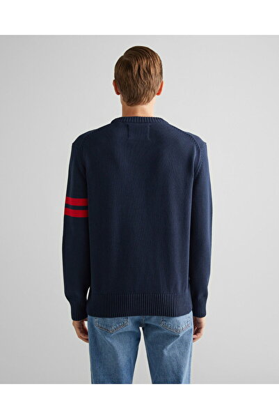 Gant Men's Navy Blue Relaxed Fit Crew Neck Logo Sweatshirt