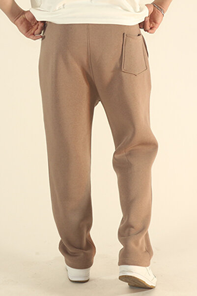 EydaMoon Ανδρικό καφέ φαρδύ χειμερινό μάλλινο ύφασμα με φαρδύ πόδι